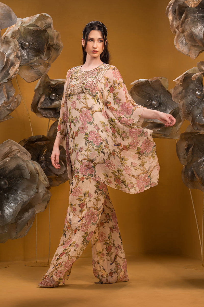 Printed Kaftan Kurta With Flared Pant