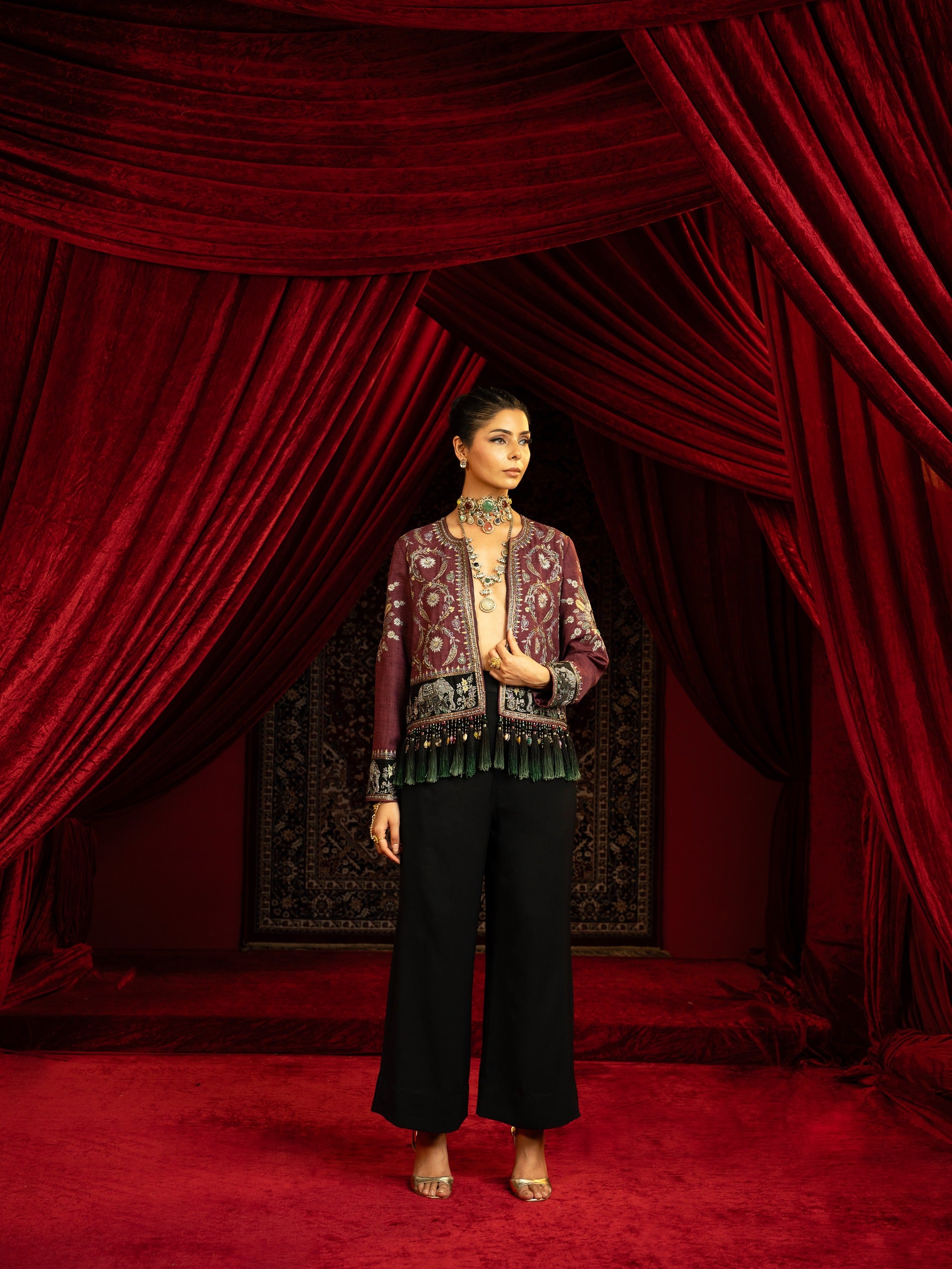 Embroidered Short Jacket with Pants