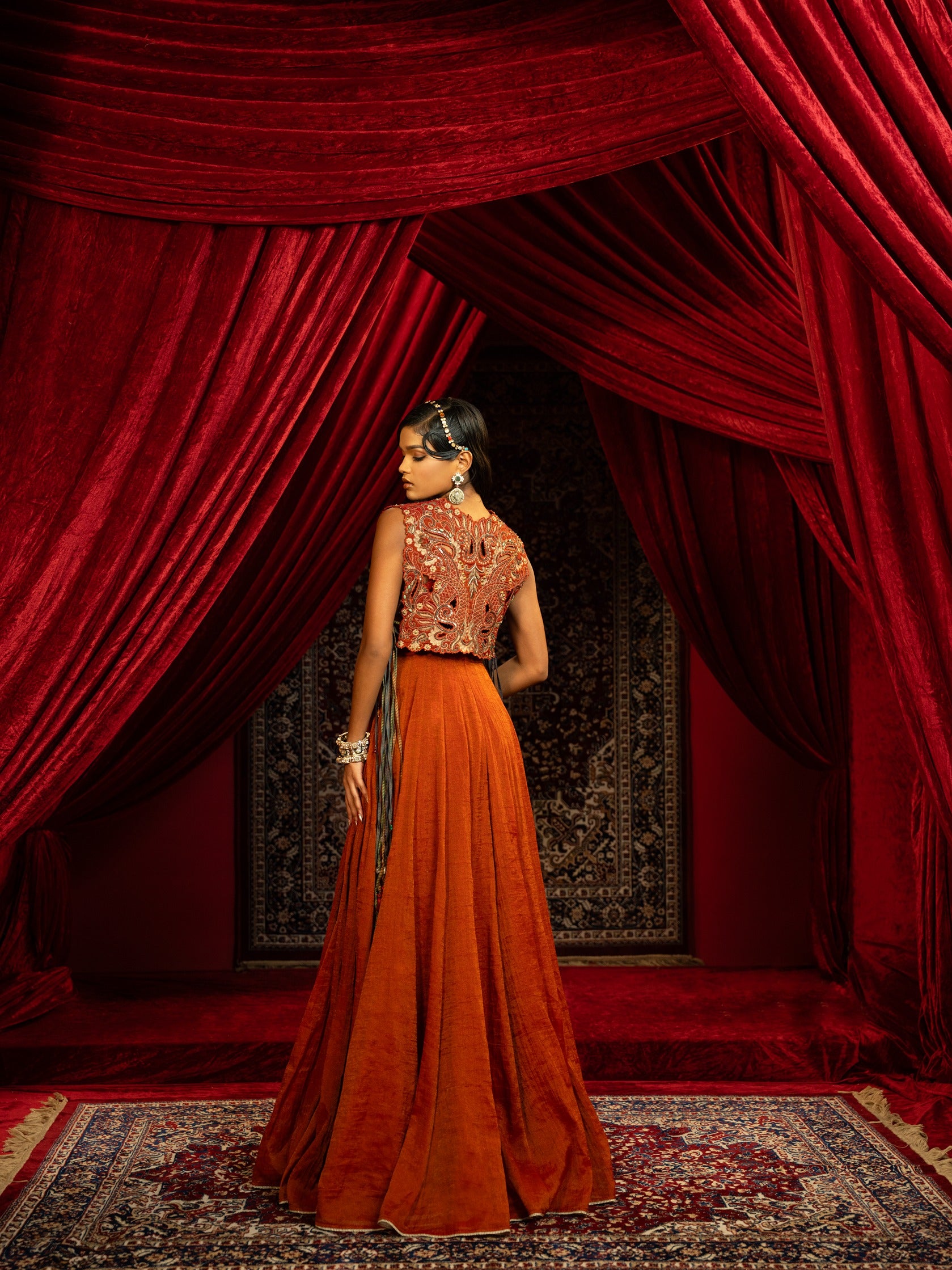 Indo-Western Anarkali Gown with Embroidered Cape