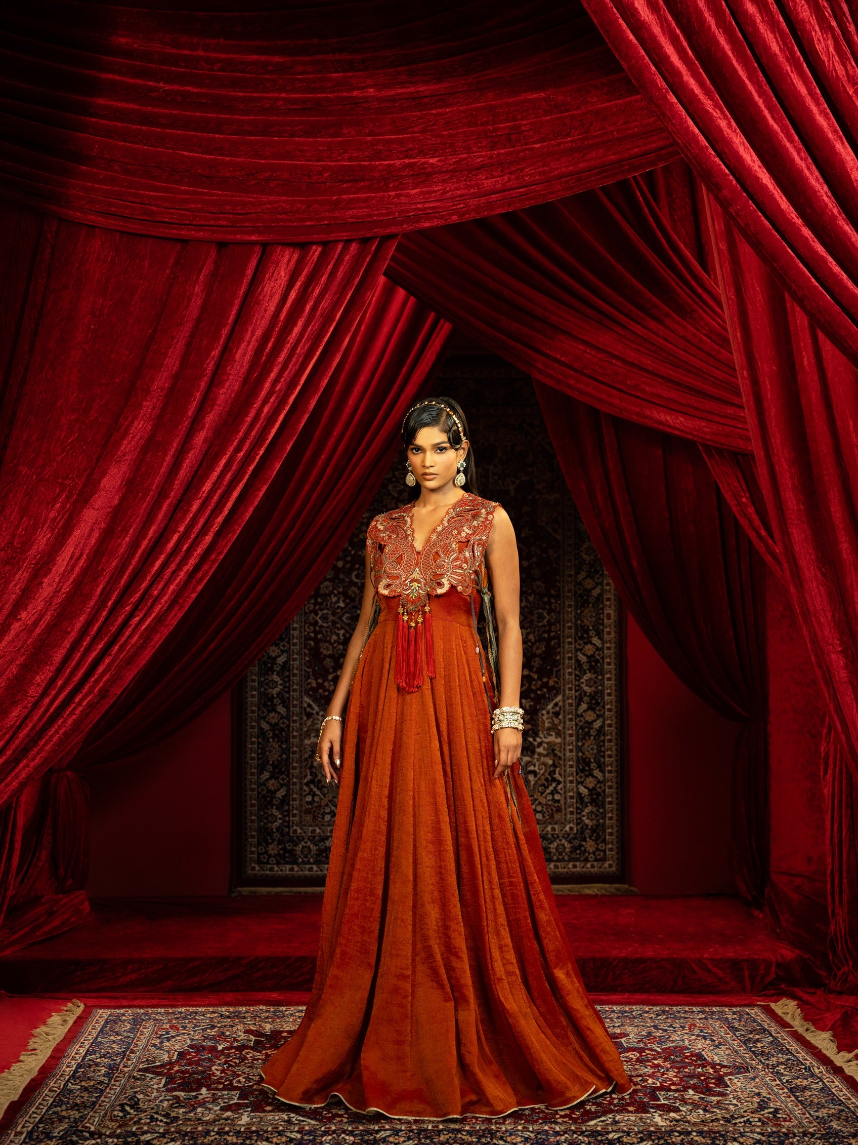 Indo-Western Anarkali Gown with Embroidered Cape