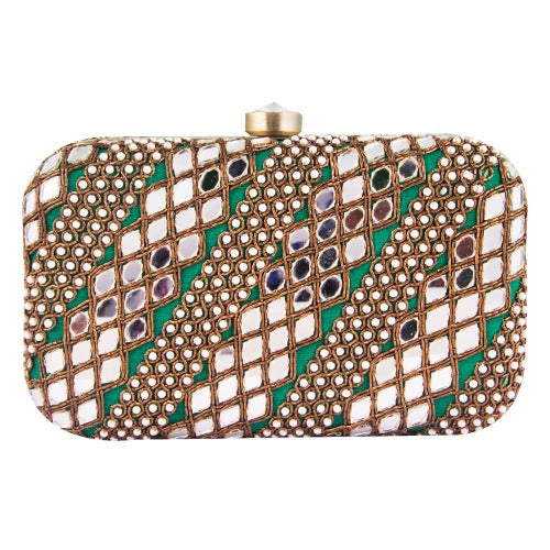 Green Mirrorwork Clutch