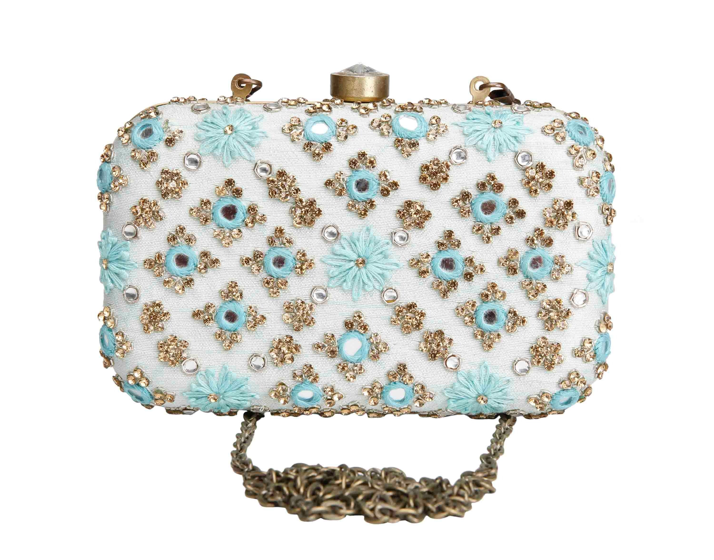 Ice Blue Mirrorwork Clutch