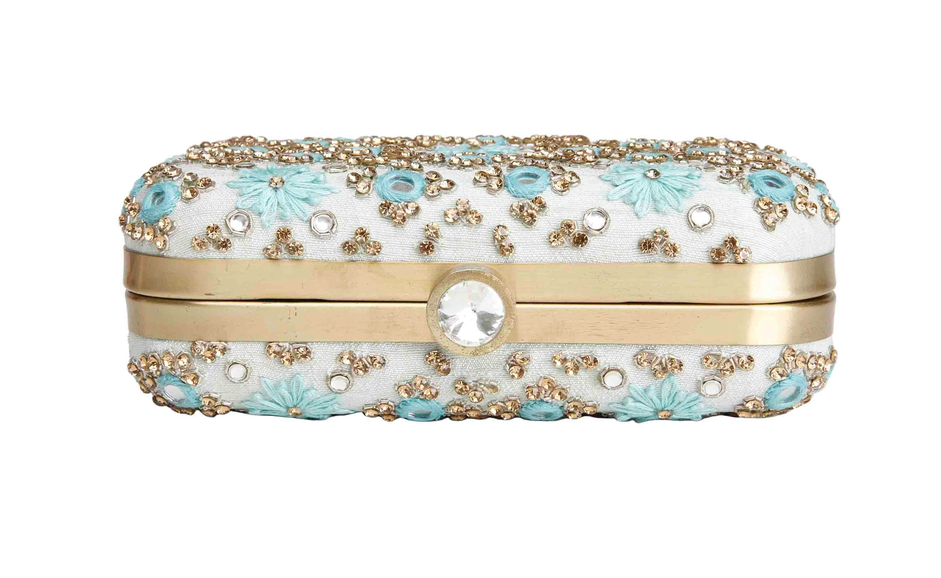 Ice Blue Mirrorwork Clutch