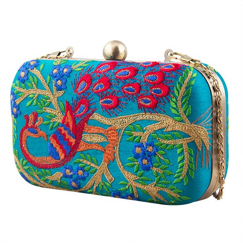 Bottle Green Peacock Clutch