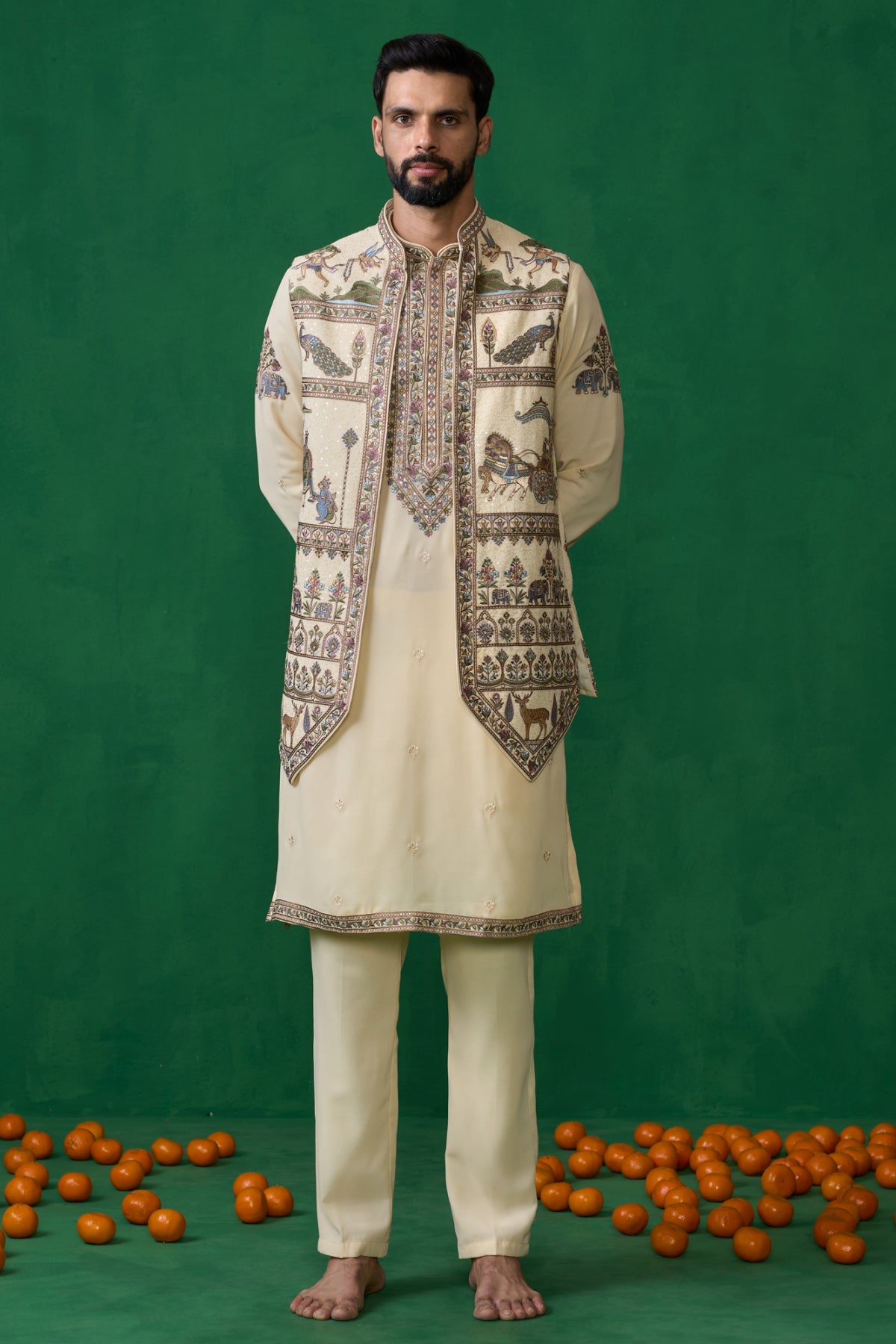 RAMAYAN CREAM KURTA JACKET SET