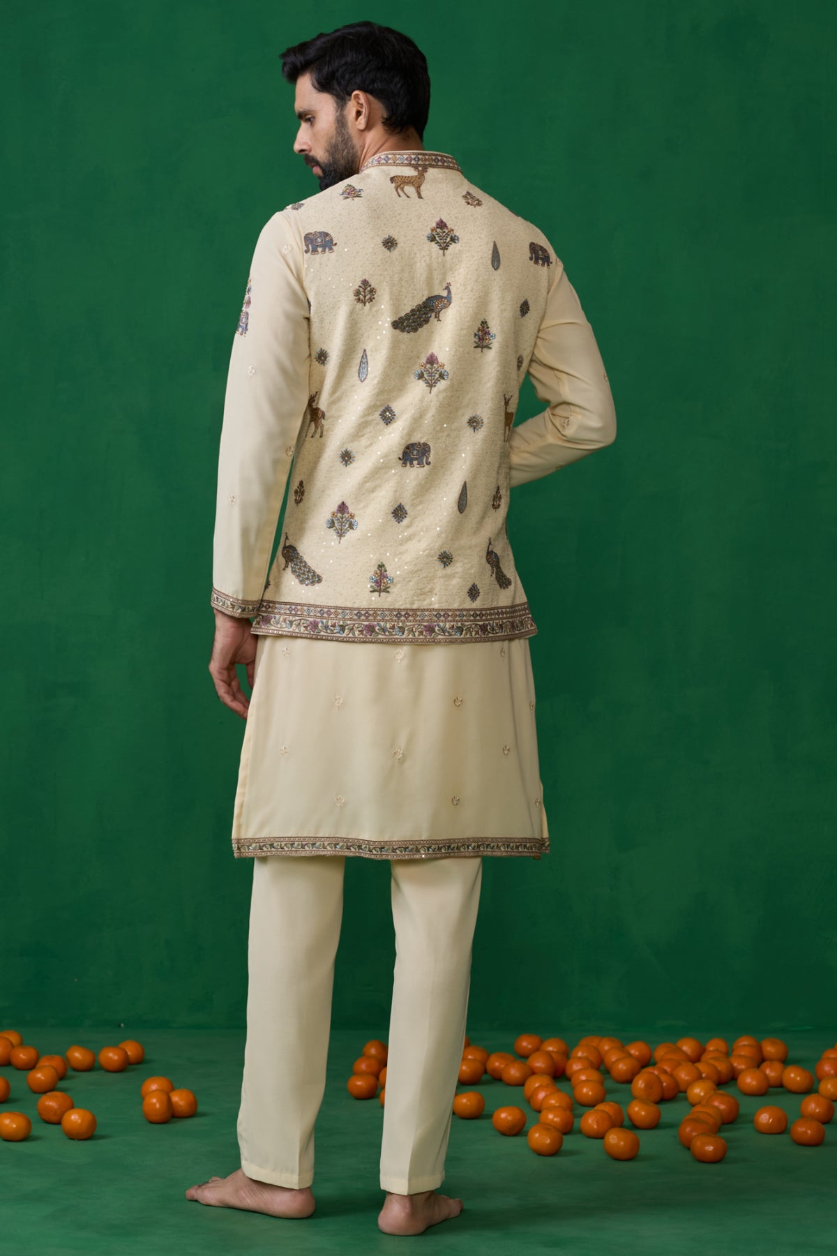 RAMAYAN CREAM KURTA JACKET SET