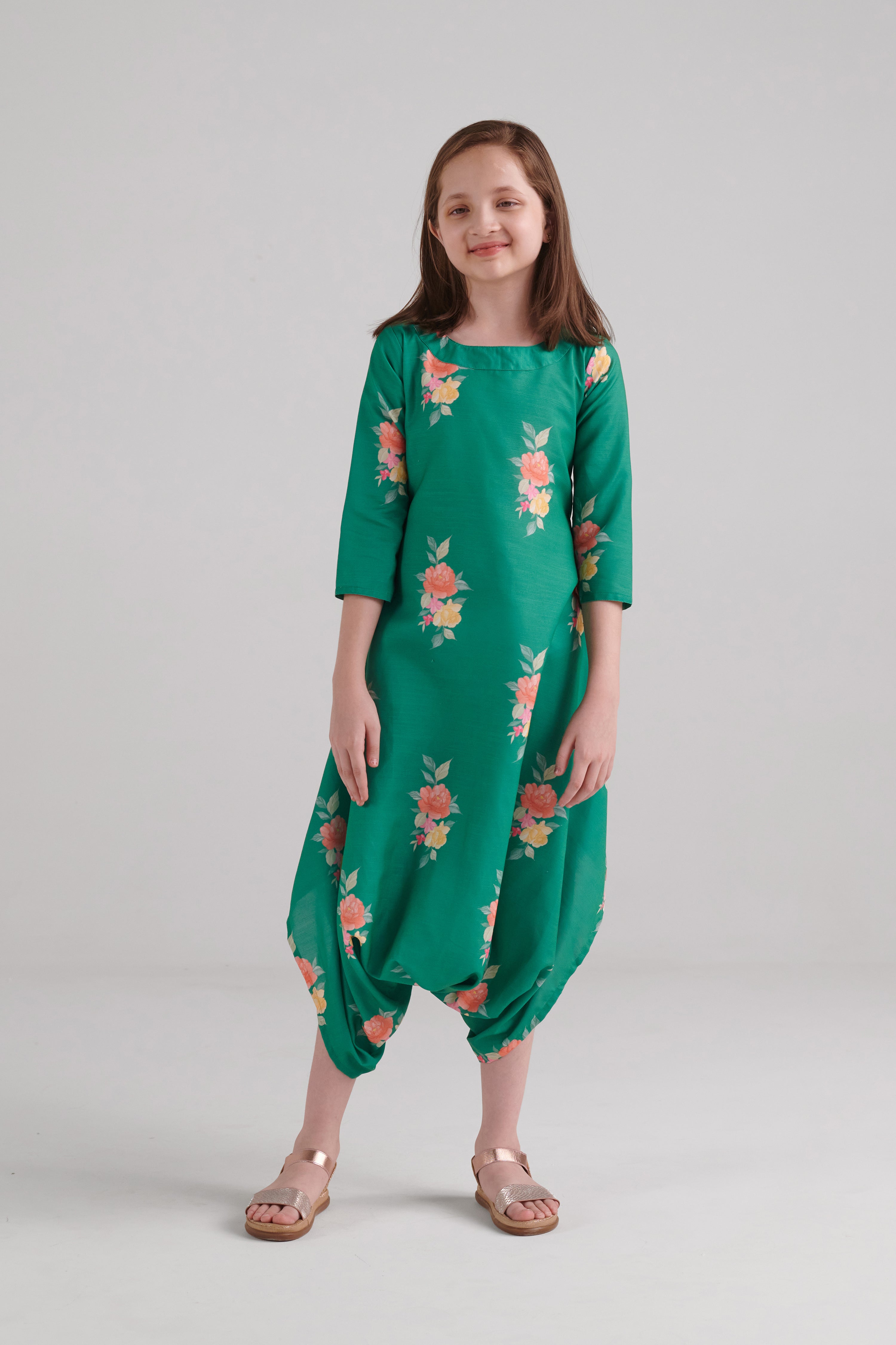 Jade Green Dhoti Jumpsuit Kids