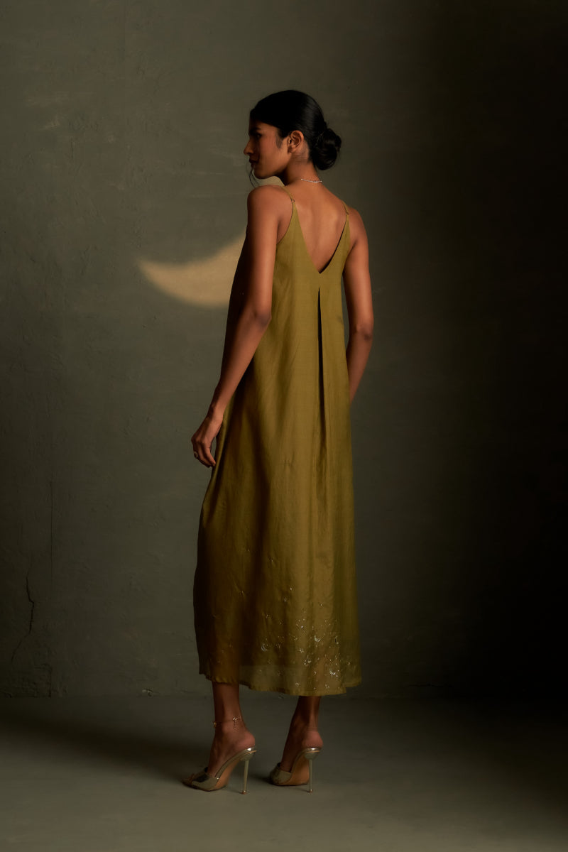 Olive Dusk Chaand Sitara Dress with Scarf