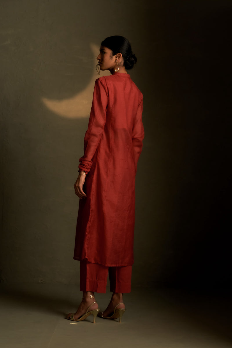 Moonlit Crimson Long Kurta Set