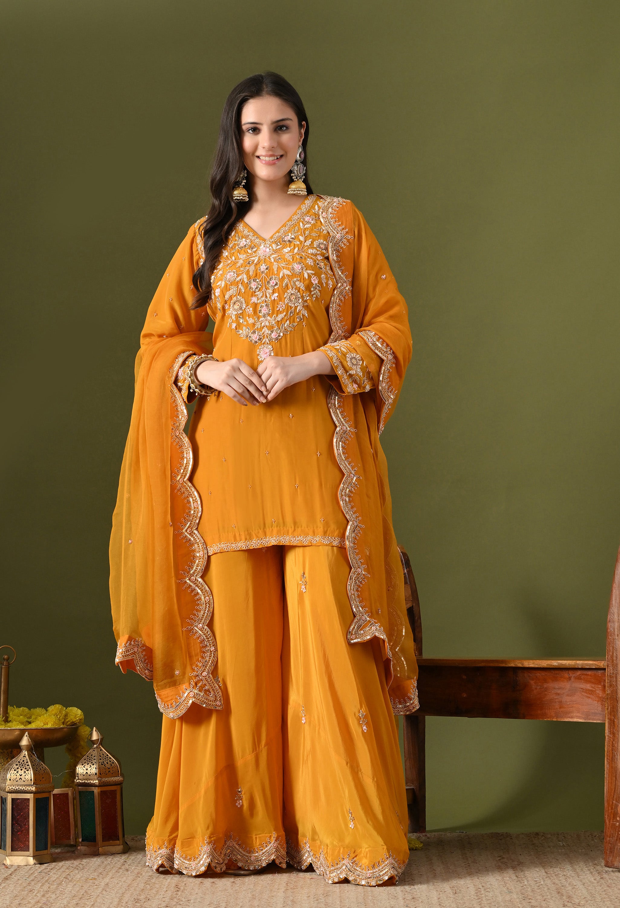 Mustard Yellow Sharara Set
