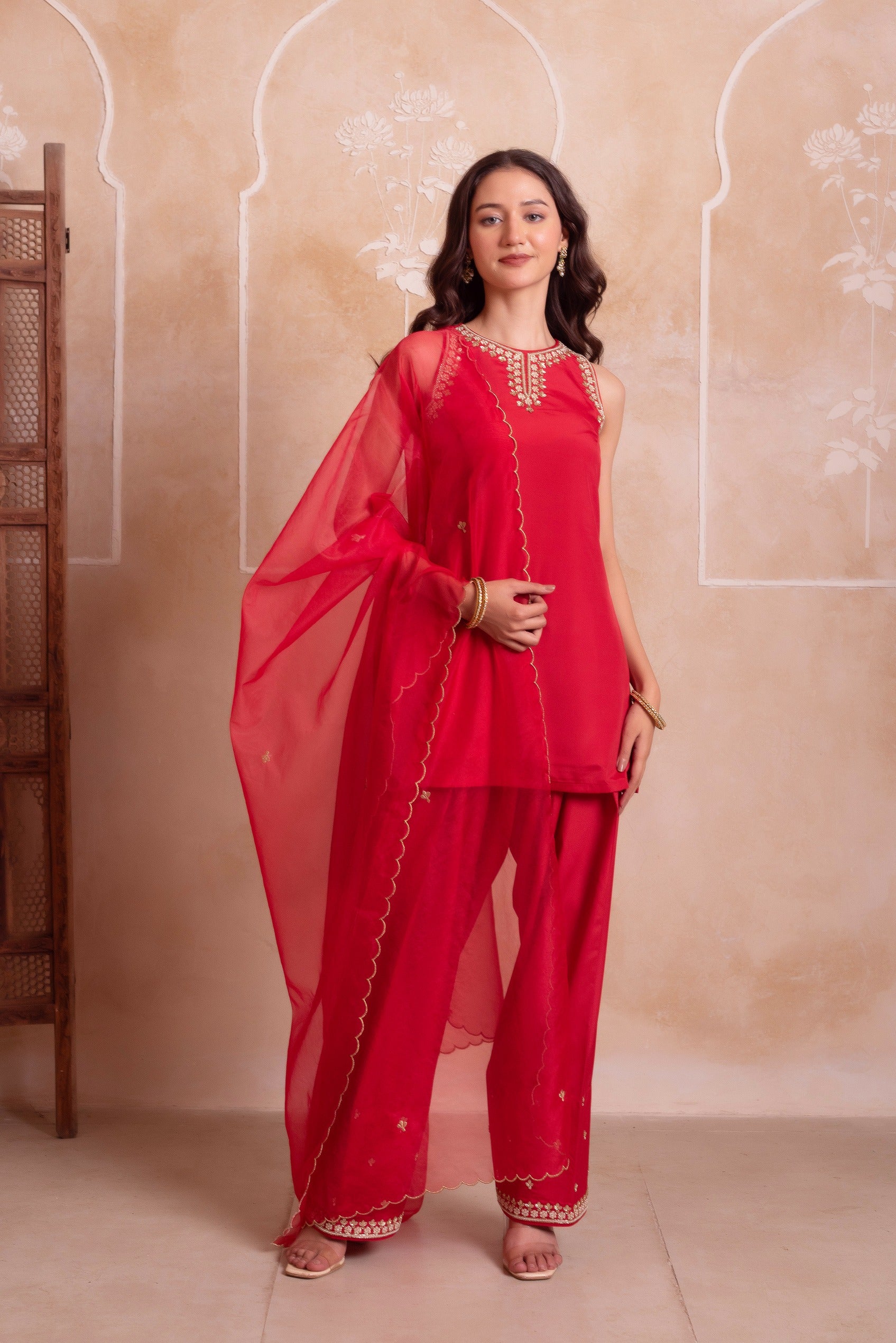 Red Farshi Kurta Salwar Handwork Dupattta Set