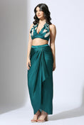 Load image into Gallery viewer, Teal Green And Tissue Color Block Blouse With Drape Skirt
