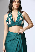 Load image into Gallery viewer, Teal Green And Tissue Color Block Blouse With Drape Skirt
