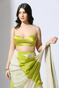Load image into Gallery viewer, Lime Green And Tissue Color Block Saree With Lime Green Embroidered Blouse
