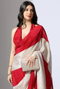 Load image into Gallery viewer, Red And Beige Stripe Colour Block Saree With Red Blouse

