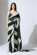 Load image into Gallery viewer, Bottle Green And Tissue Color Block Saree With Bottle Green Blouse And Waist Belt
