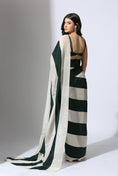 Load image into Gallery viewer, Bottle Green And Tissue Color Block Saree With Bottle Green Blouse And Waist Belt
