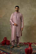 Load image into Gallery viewer, Pale mauve art silk mirror embroidered patiala suit set
