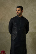Load image into Gallery viewer, Jet Black Sequins Lucknowi Kurta Pajama Set
