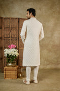Load image into Gallery viewer, Seashell White Lucknowi Velvet Sherwani Set
