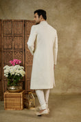 Load image into Gallery viewer, Ivory White Lucknowi Velvet Sherwani Set
