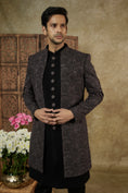 Load image into Gallery viewer, Jade Black Resham Embroidered Lucknowi Open Indowestern Set
