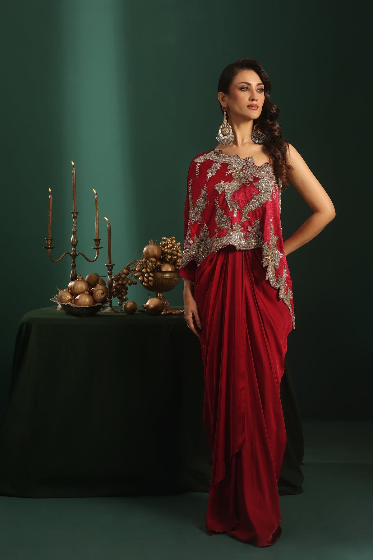One Shoulder Top With Drape Skirt