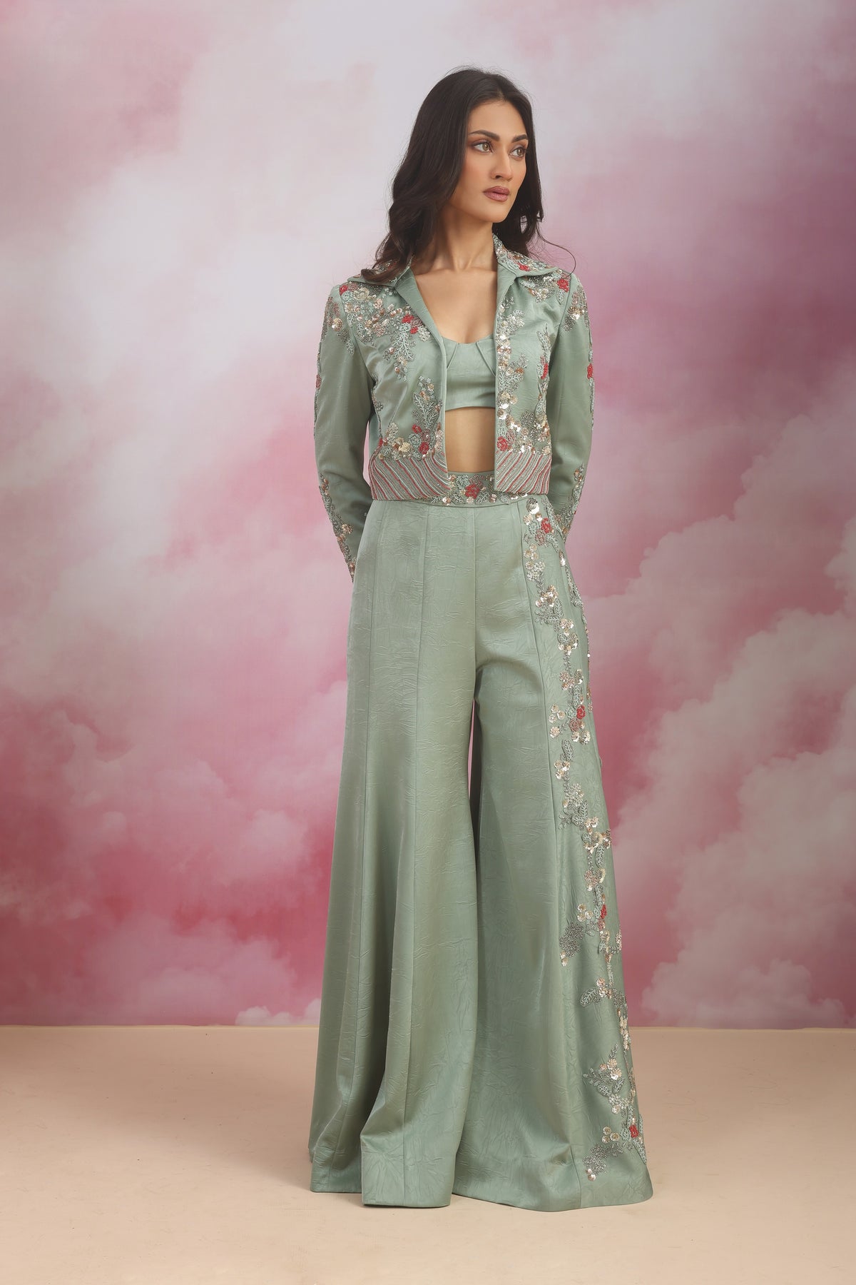 Jacket With Bustier And Flare Pant