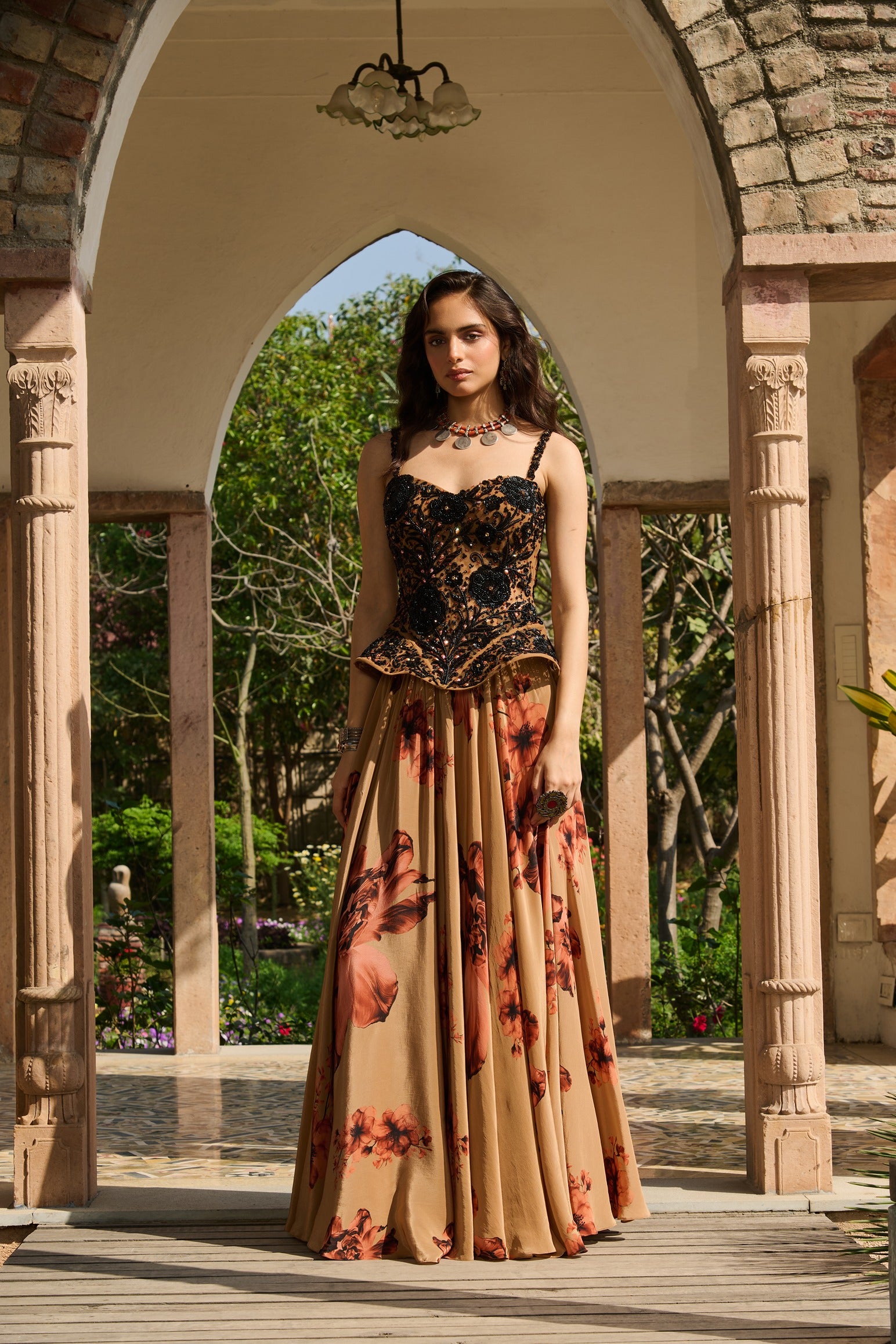 Hand Embroidered Top and Printed Skirt