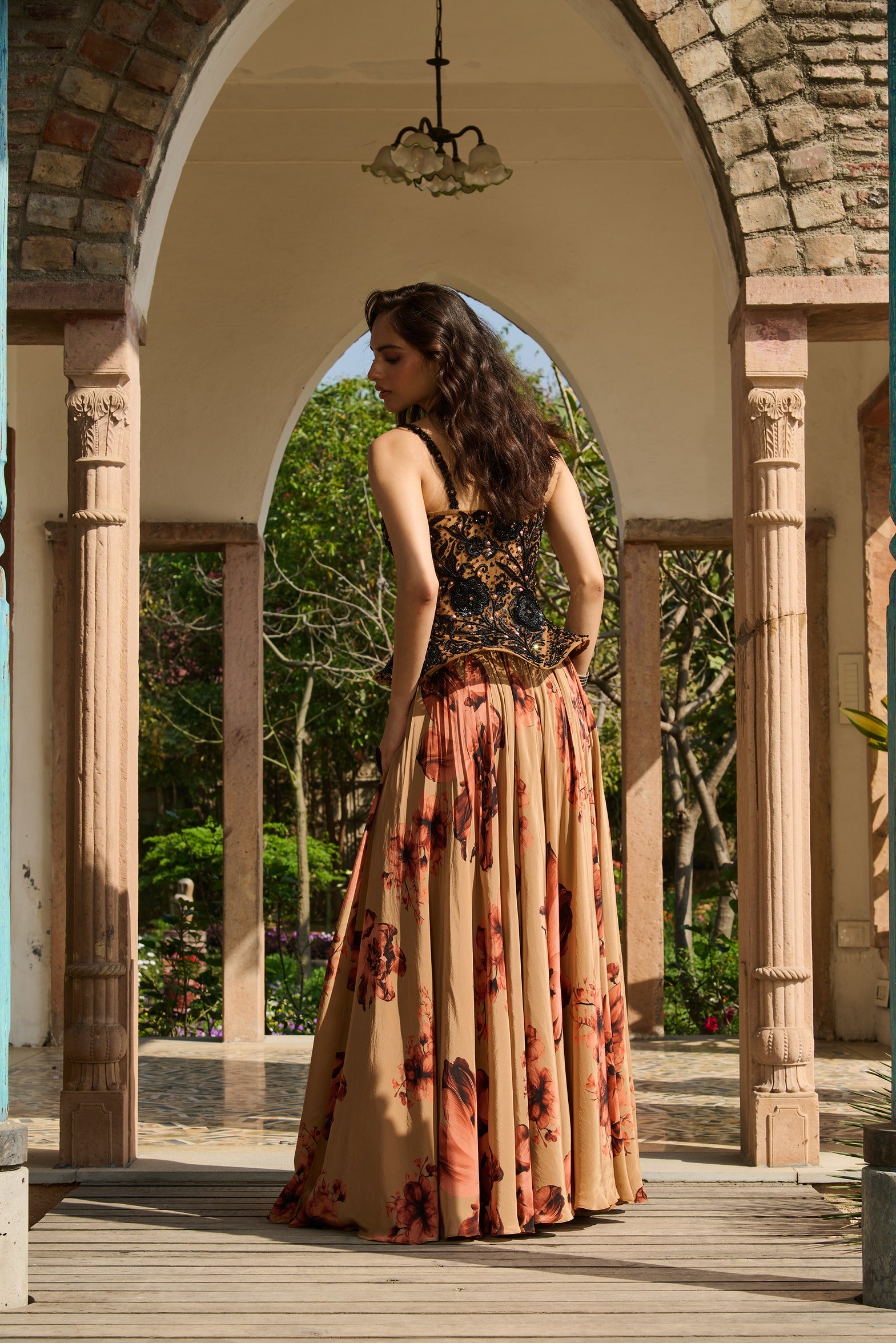 Hand Embroidered Top and Printed Skirt