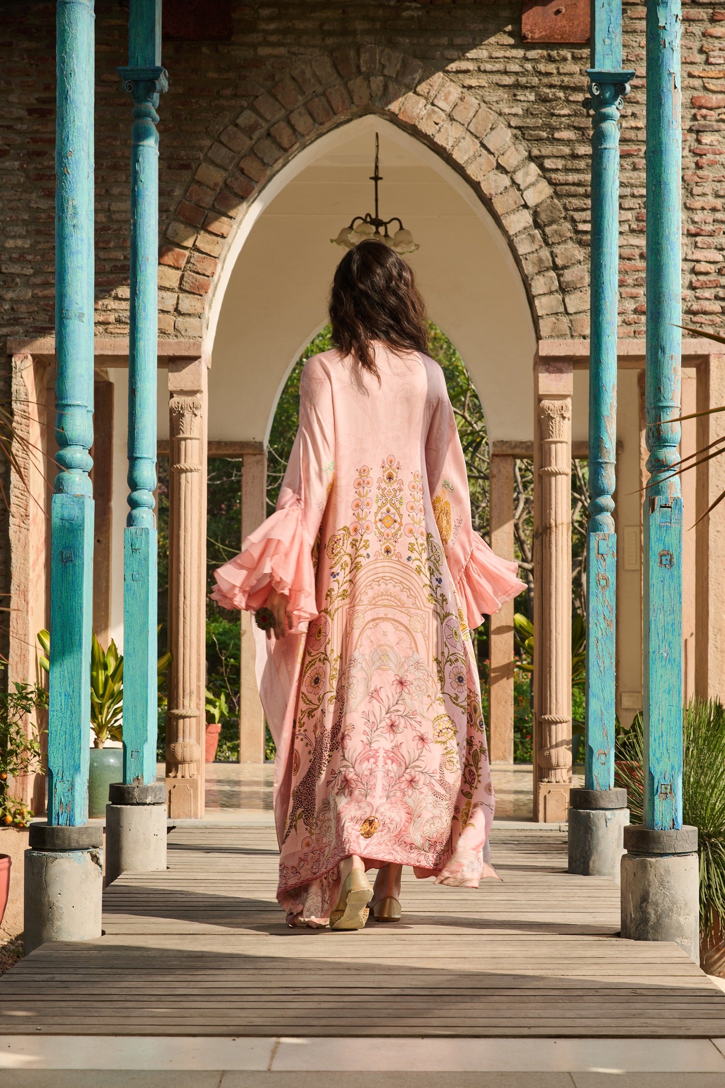 Hand Embelished Suzani Printed Kaftan with Slip