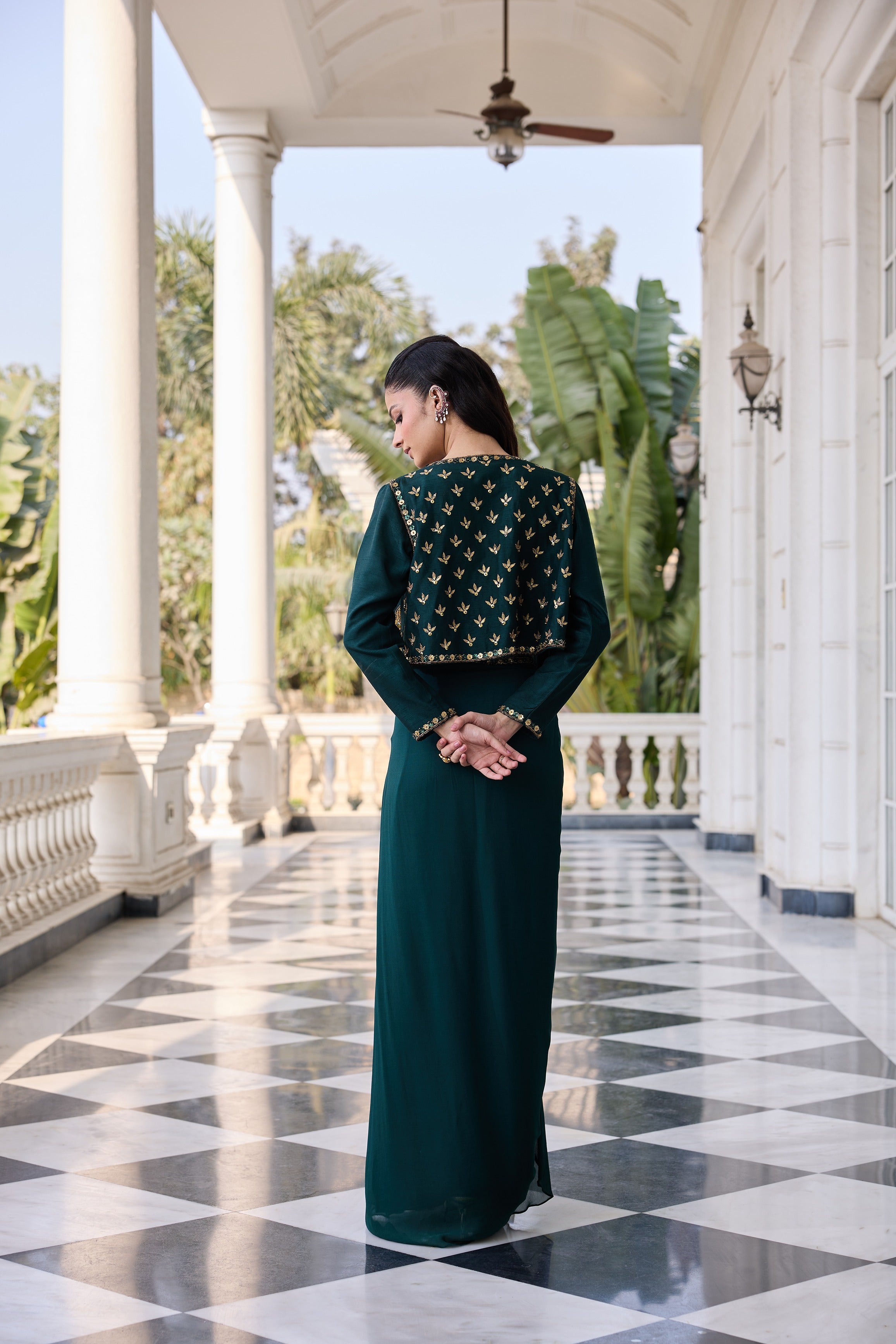 Hand-Embroidered Jacket with Bustier and Skirt