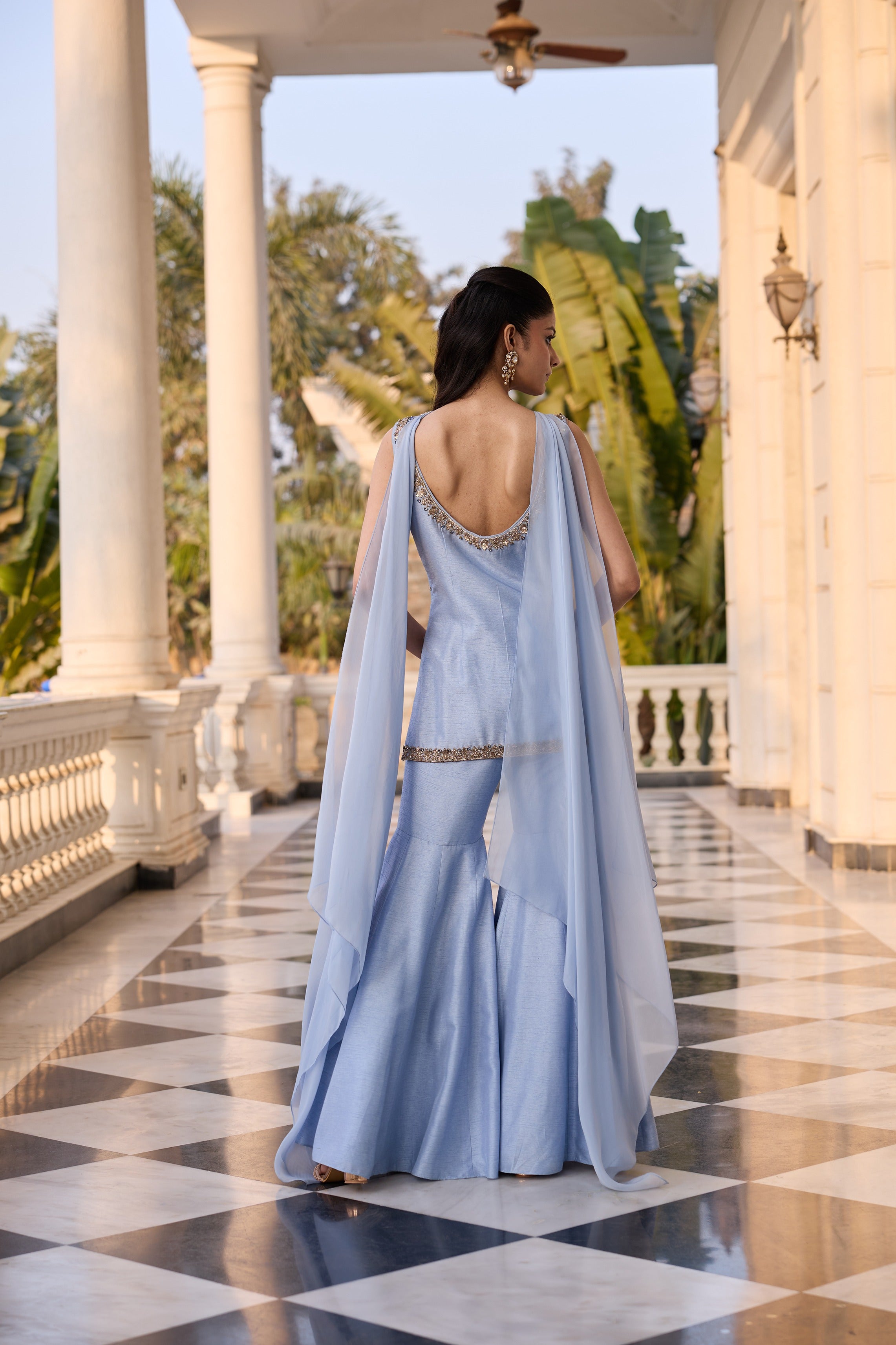 Hand Embellished Short Kurta with Sharara