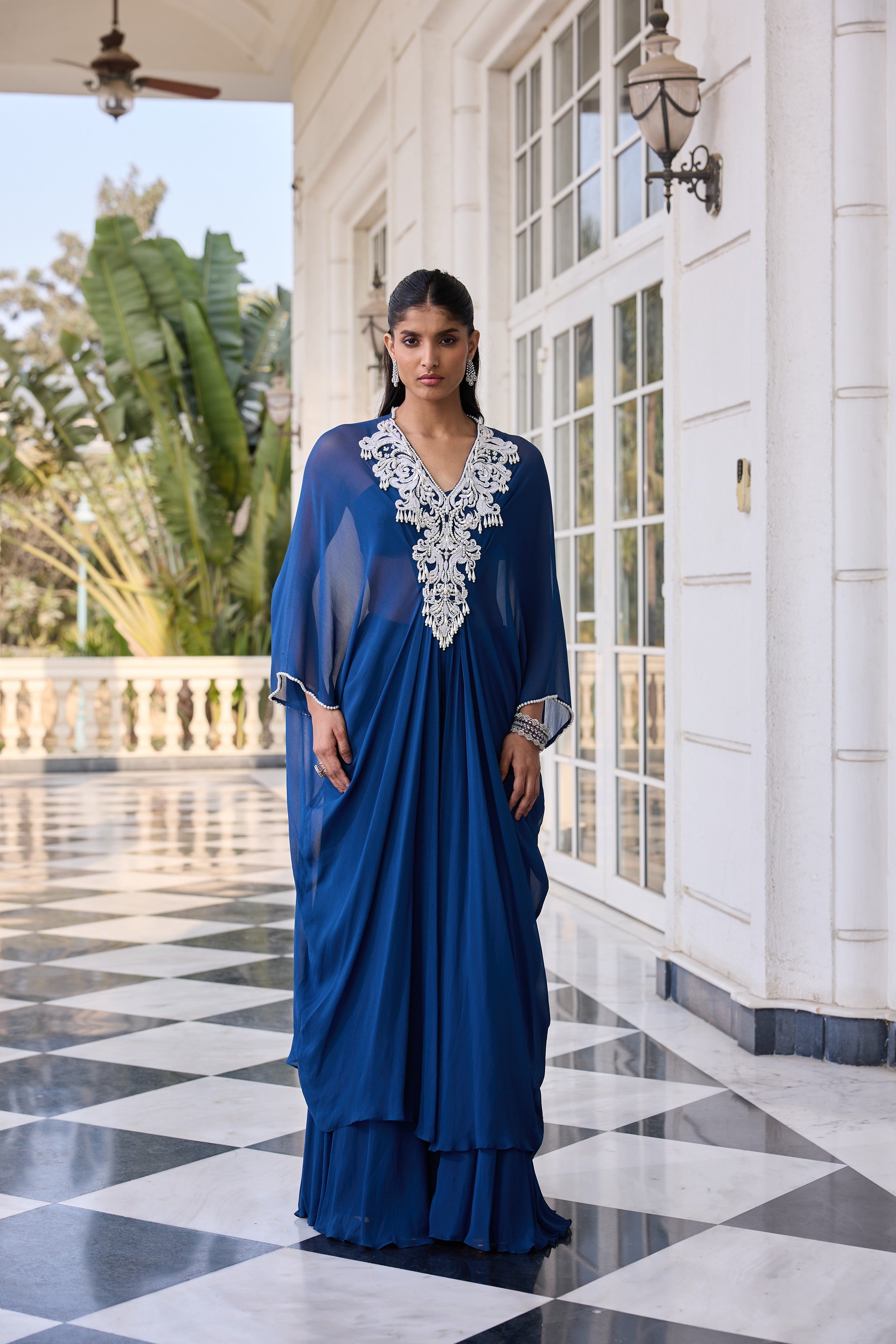 Hand-Embelished Pearl Kaftan Co-ord Set