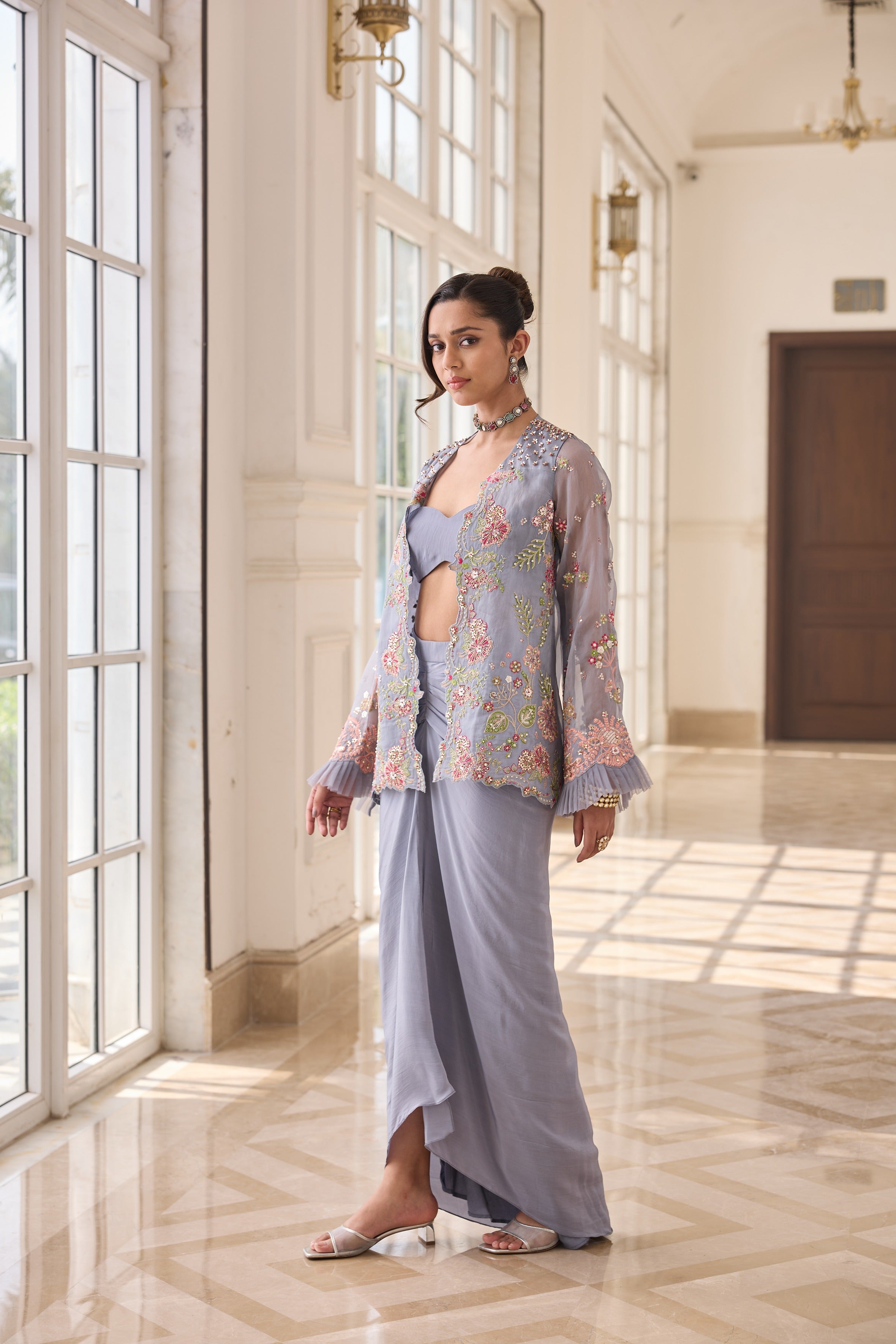 Hand Embroidered Jacket with Doti and Bustier