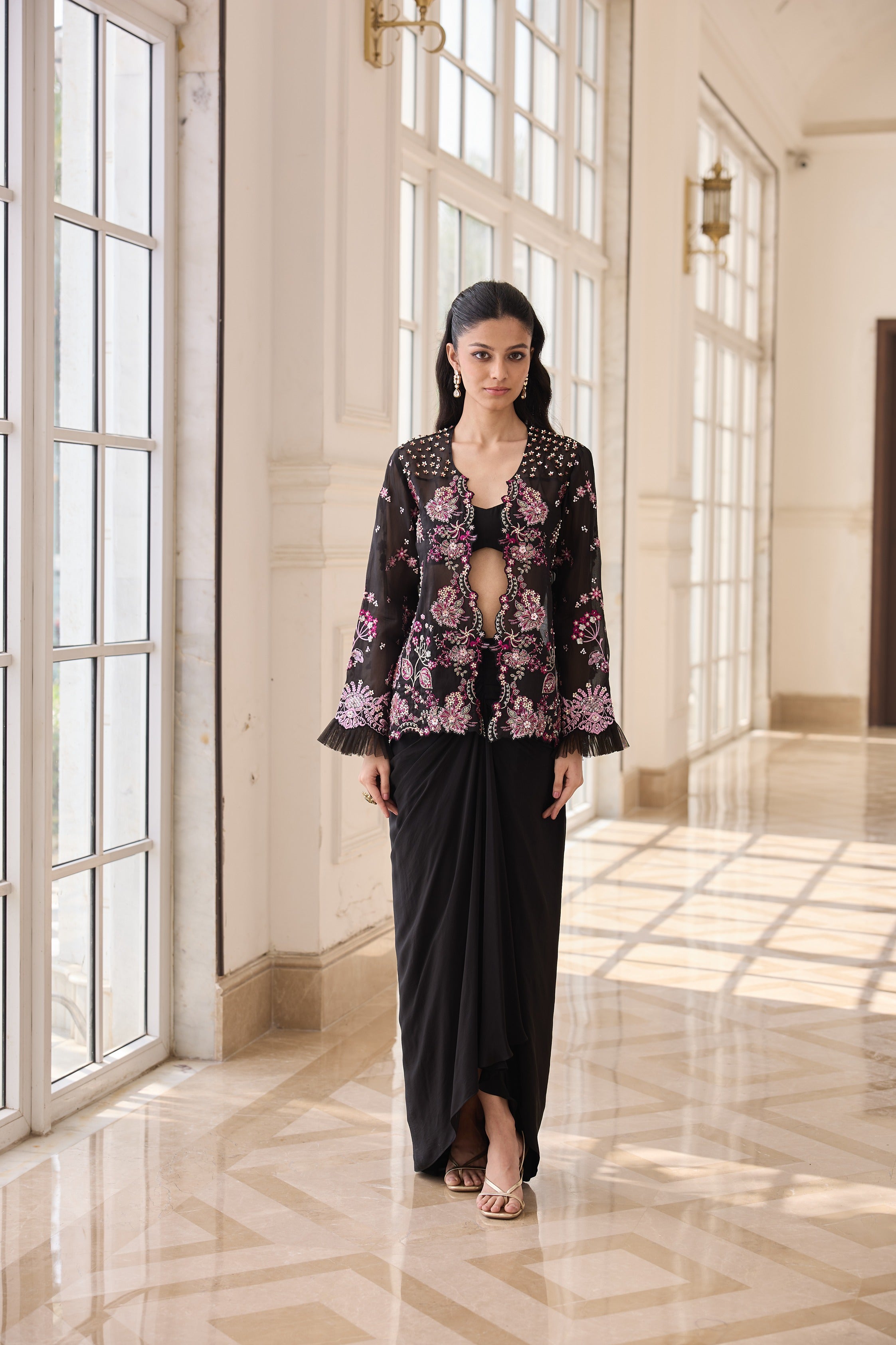Hand Embroidered Jacket with Doti and Bustier