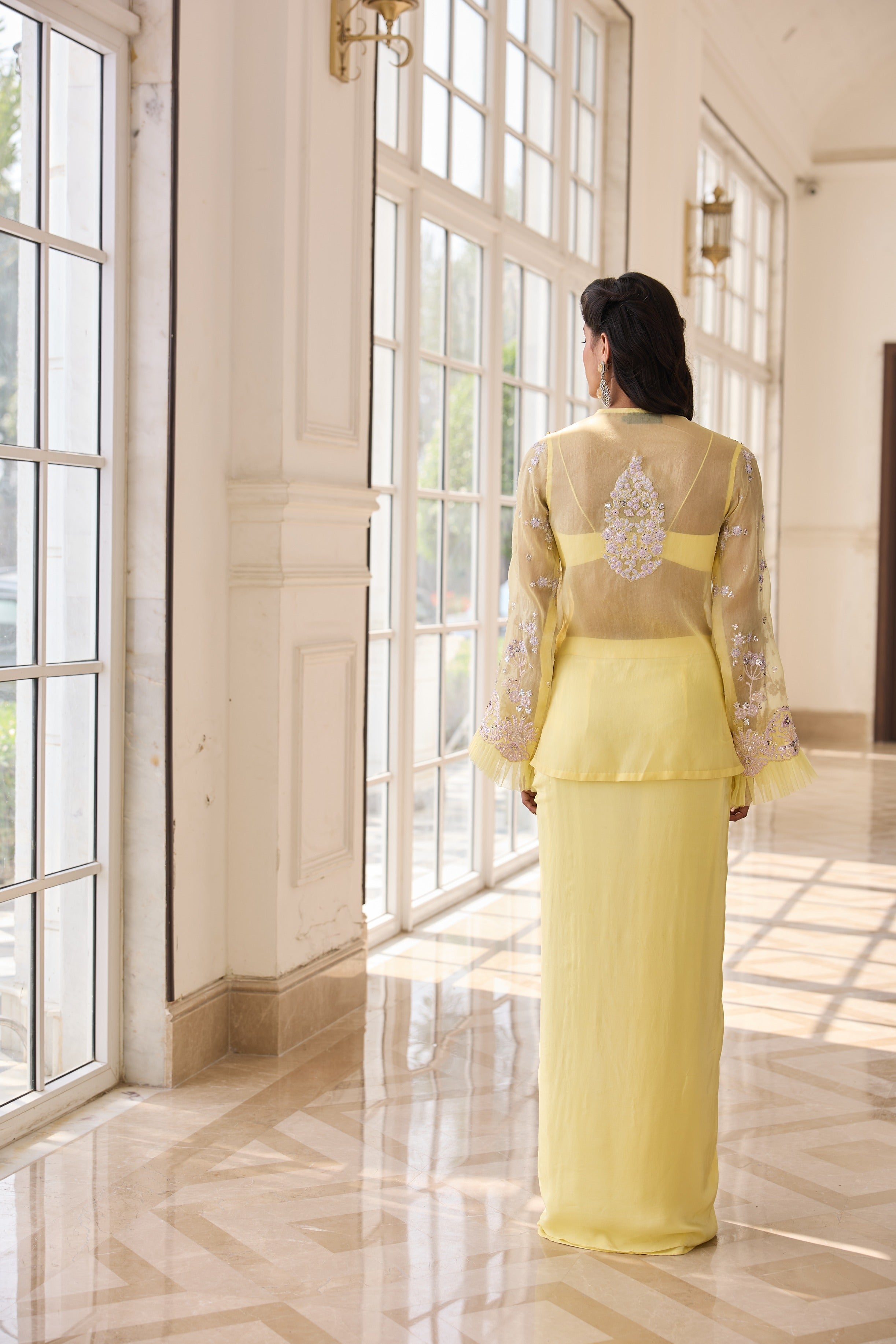 Hand Embroidered Jacket with Doti and Bustier