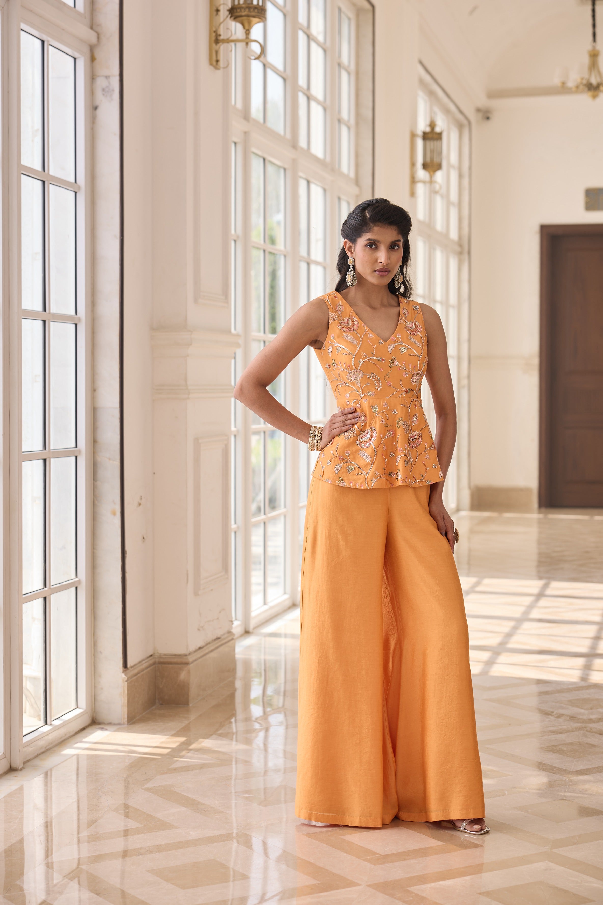 Hand Embroidered Peplum with Trousers