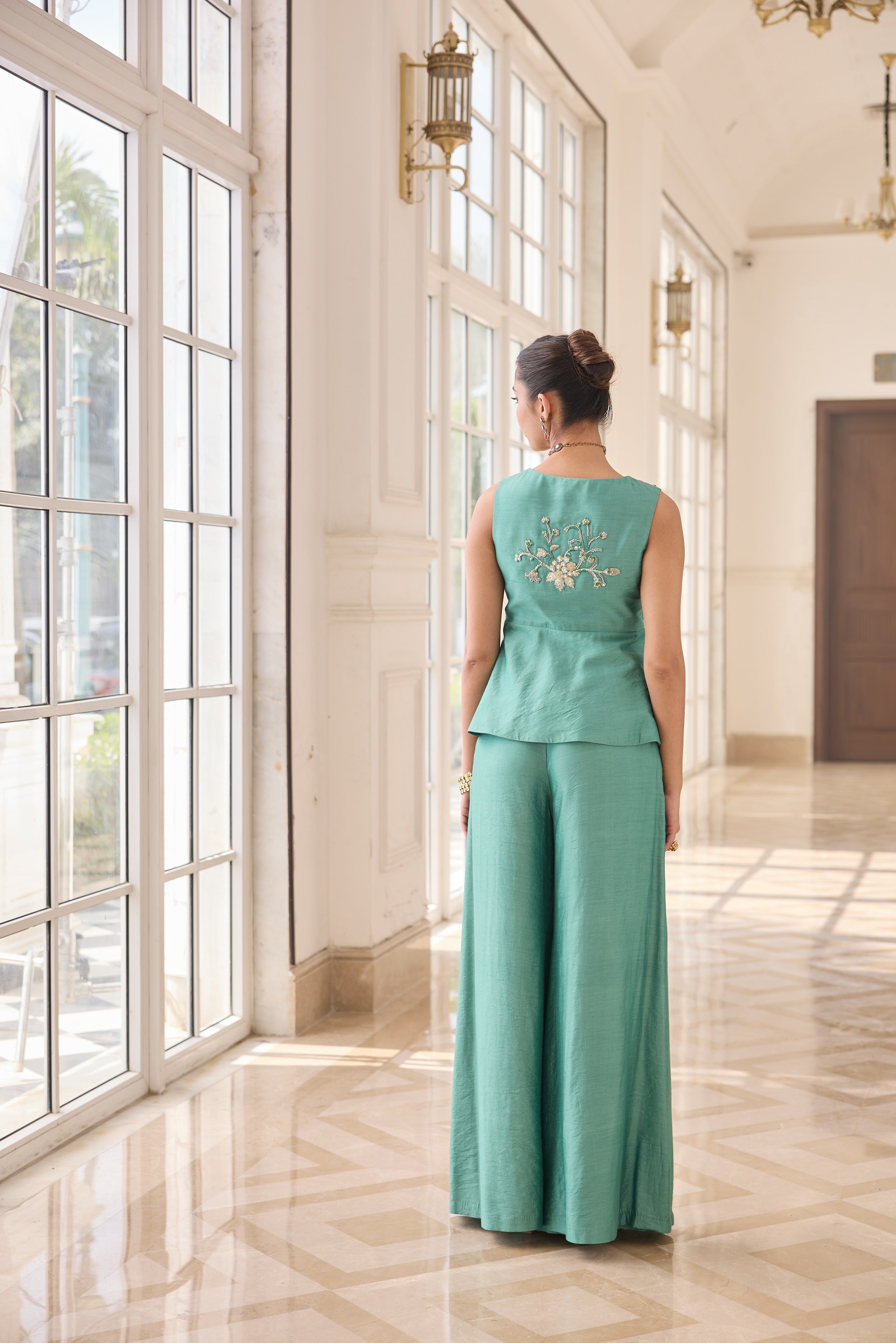 Hand Embroidered Peplum with Trousers