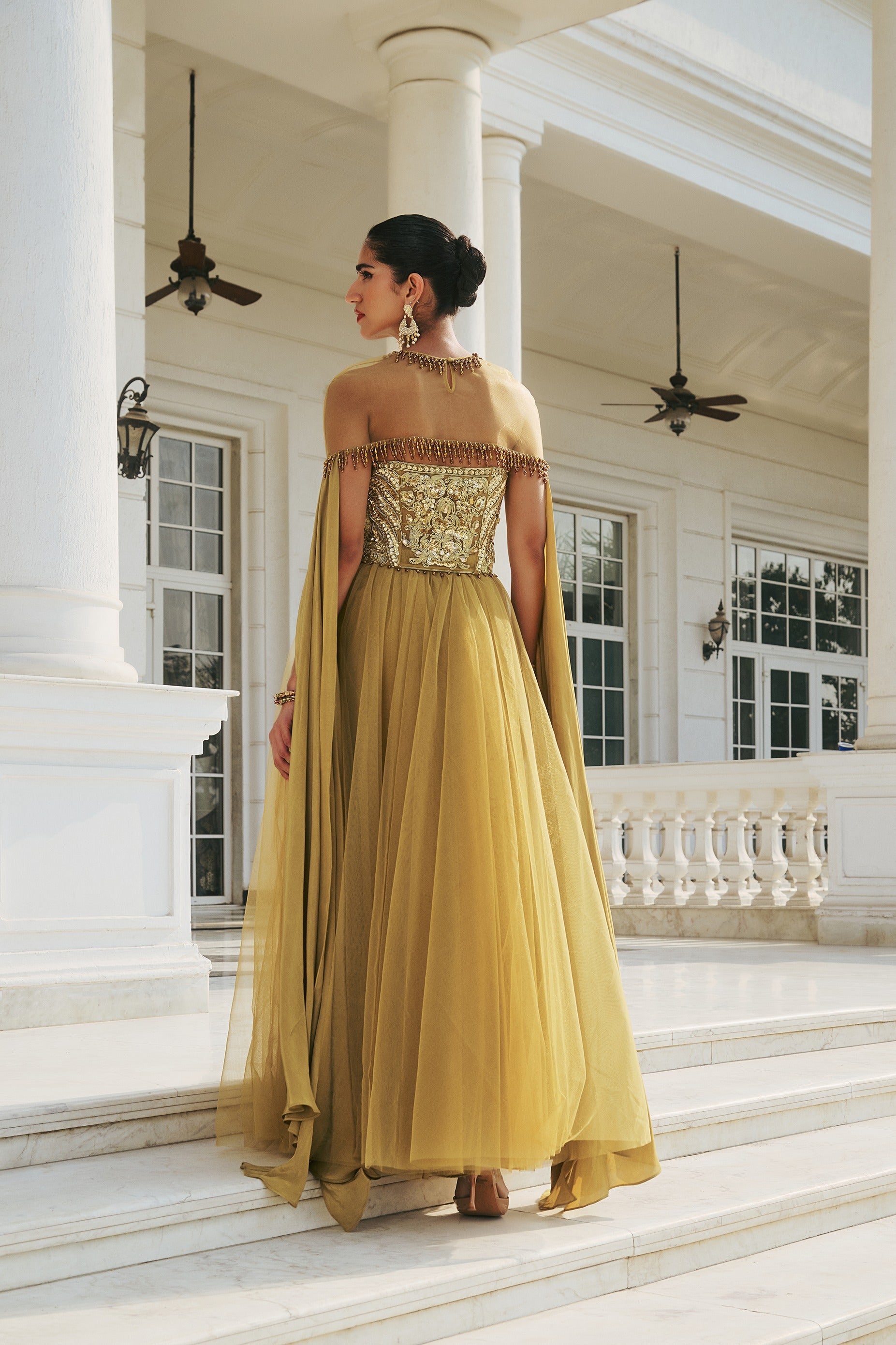 Hand Embroidered and Dori-Work Anarkali with Cape