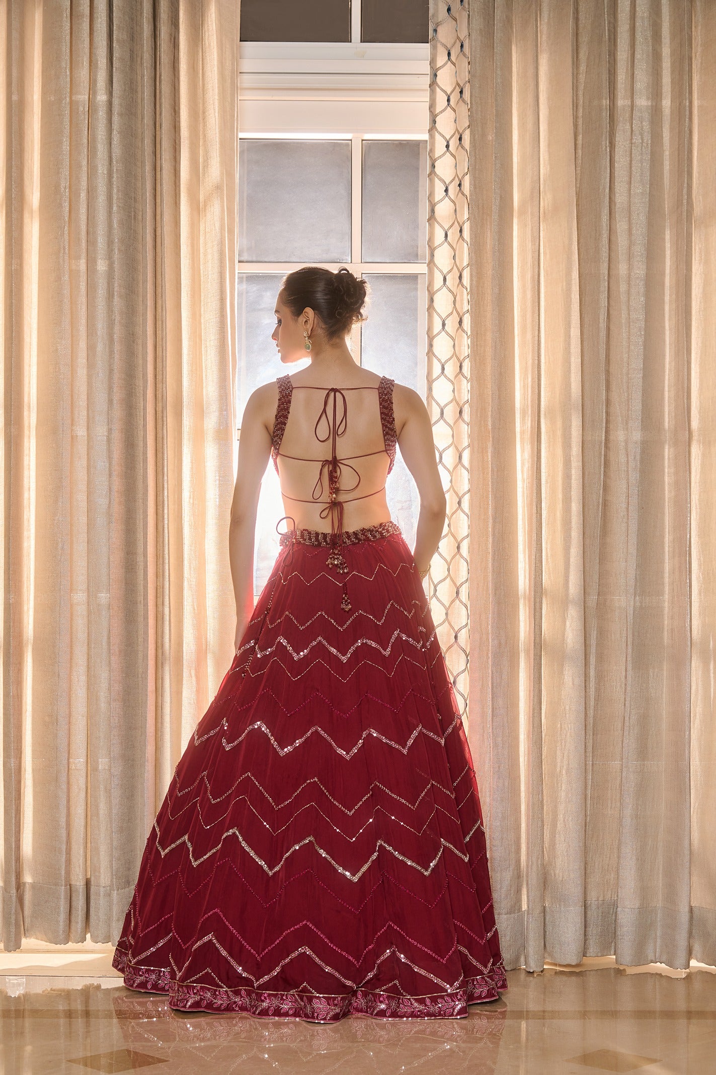 Hand Embelished Crystal Embroidered Lehenga and Dupatta