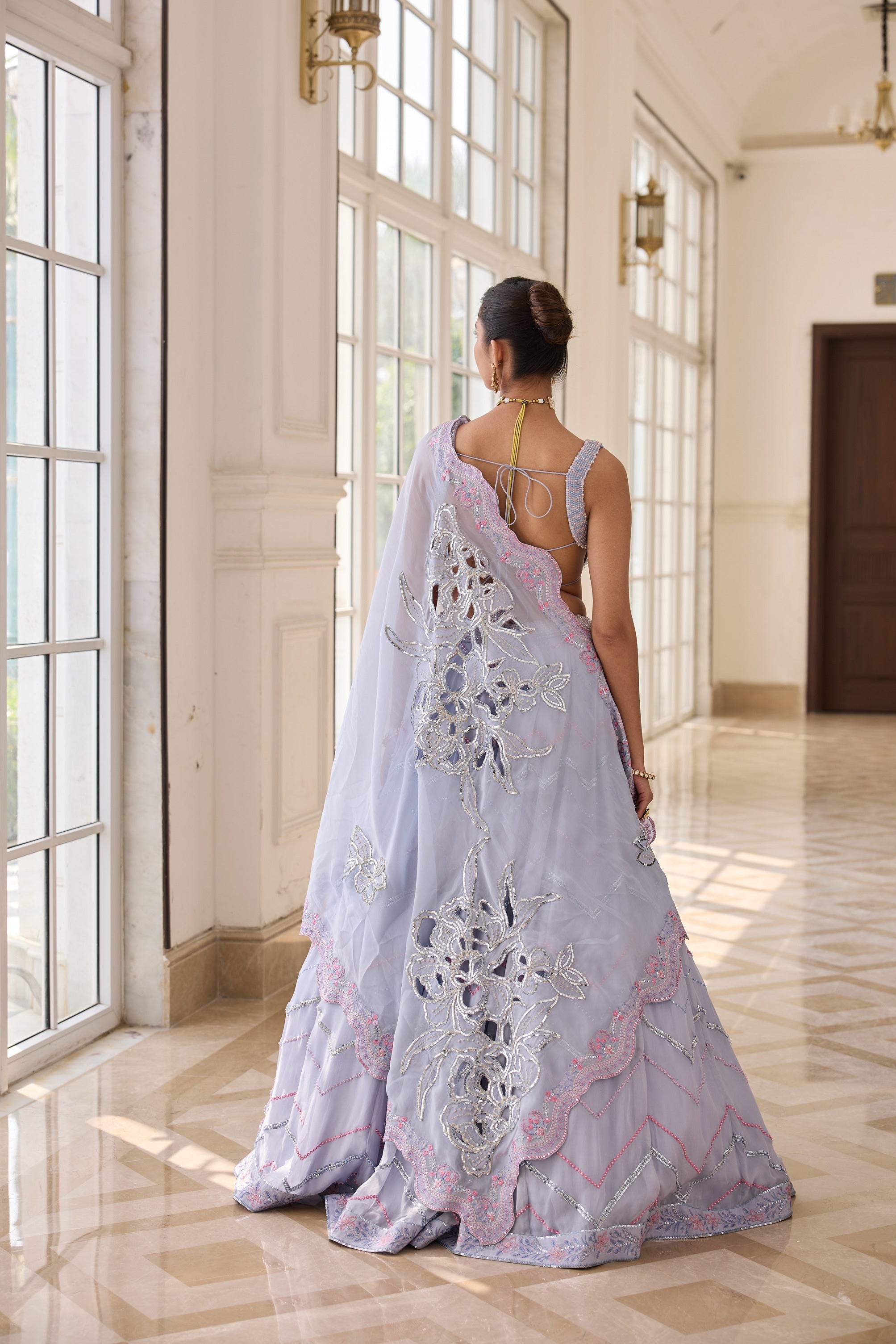 Hand Embelished Crystal Embroidered Lehenga and Dupatta