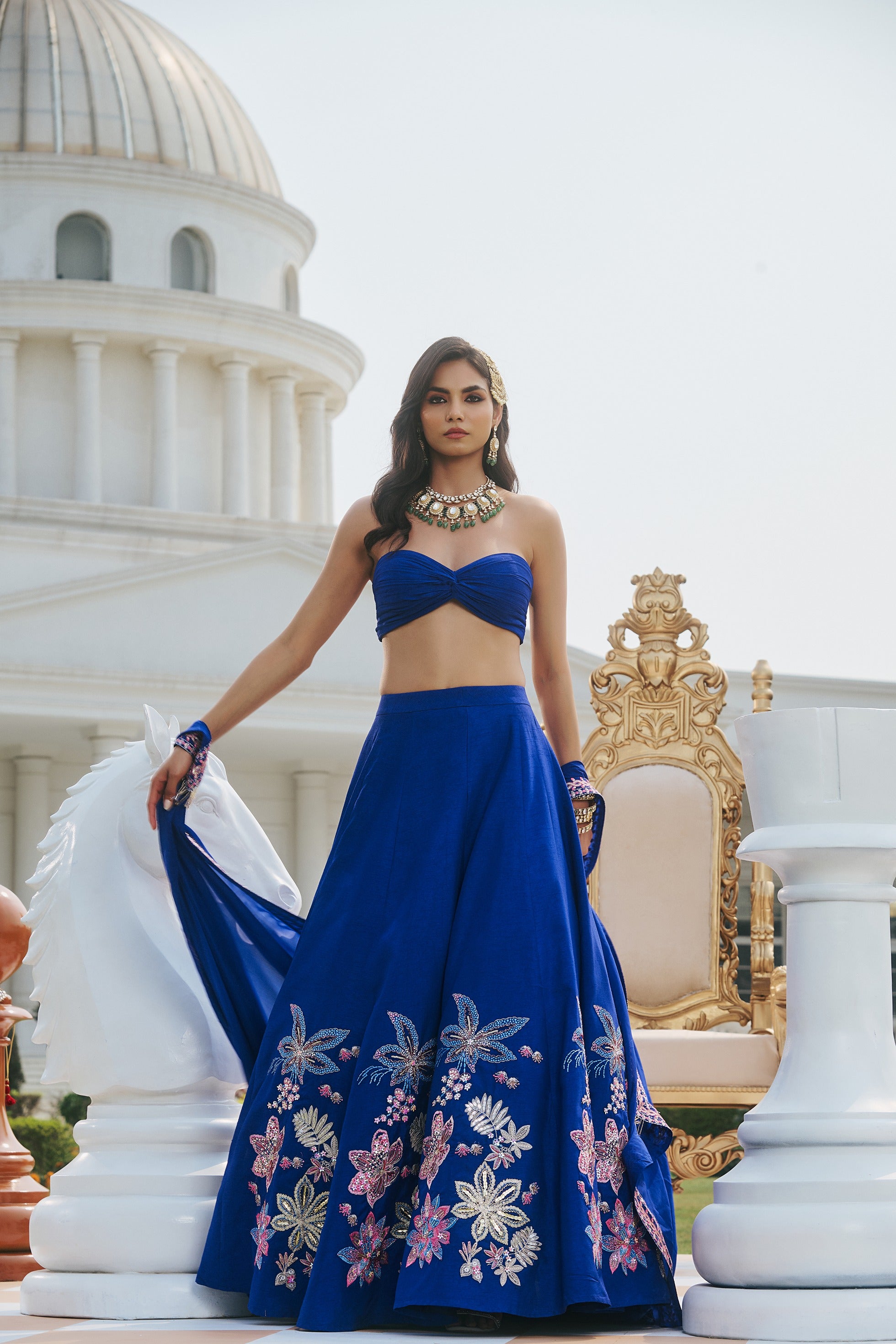 Hand Embellished Lehenga with Twisted Bustier and Dupatta
