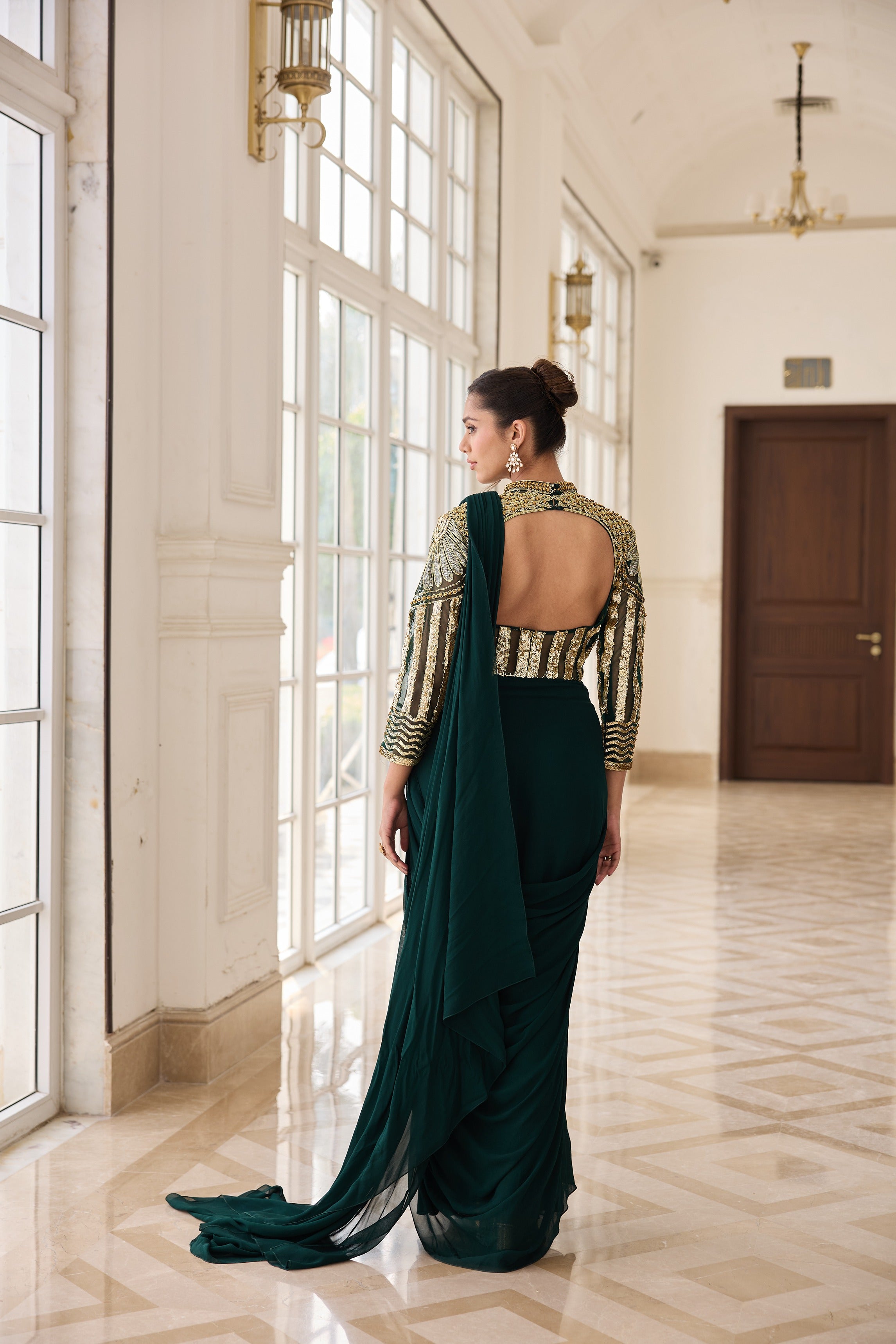 Hand Embelished and Dori-wroked Draped Saree
