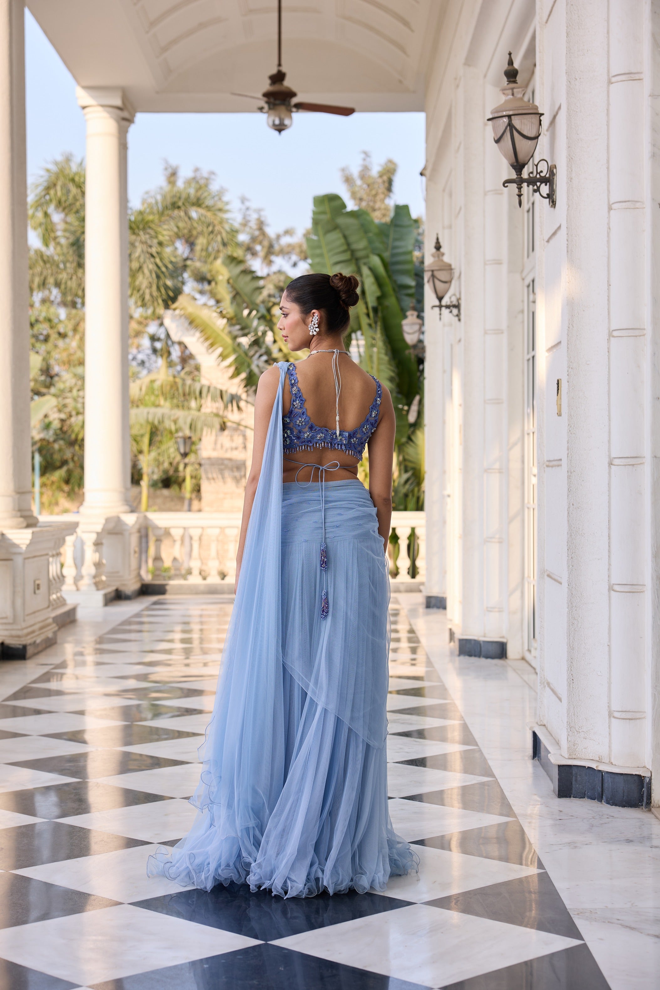 Hand-Embroidered Blouse with Draped Saree