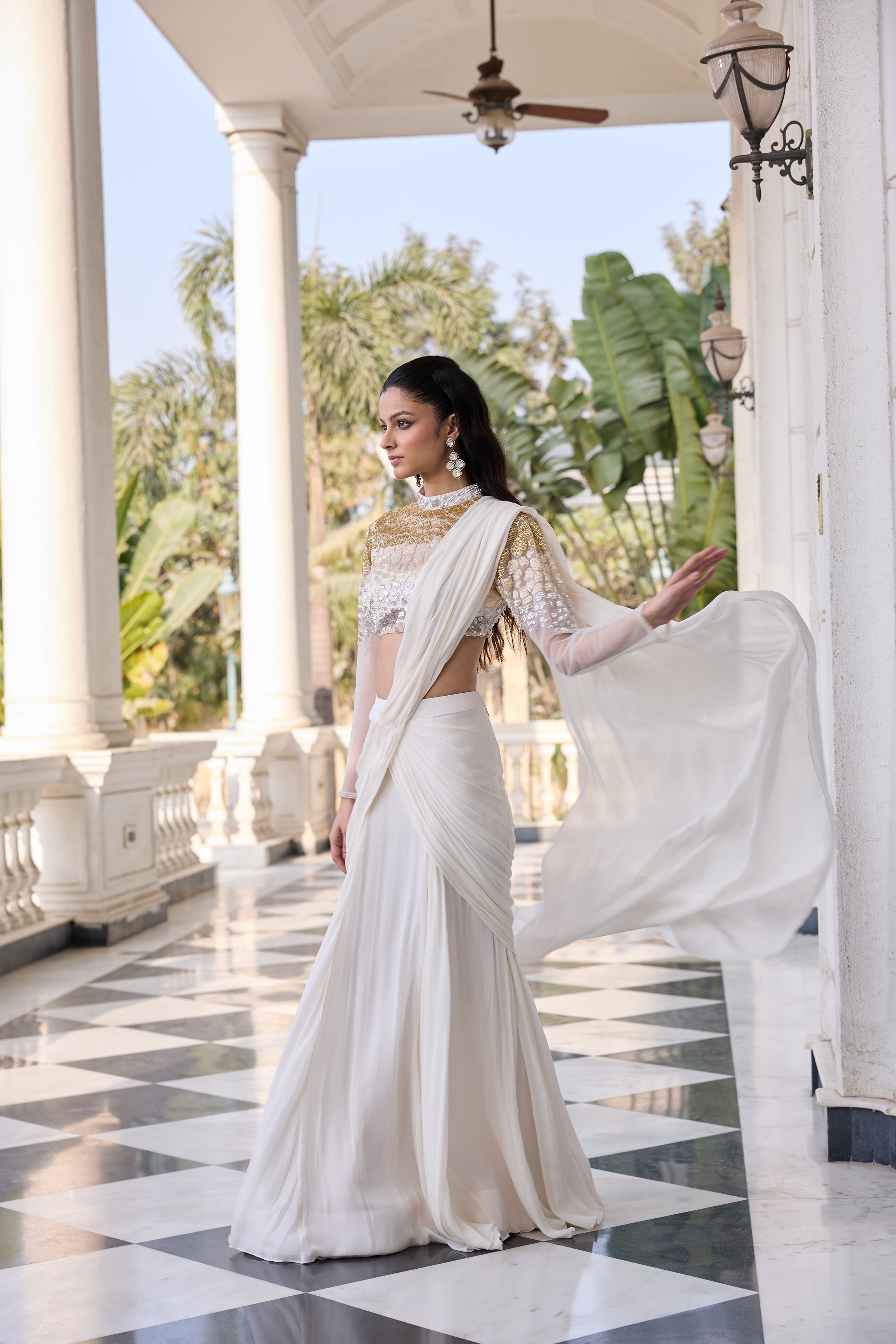 Hand Embellished Blouse with Drape Saree