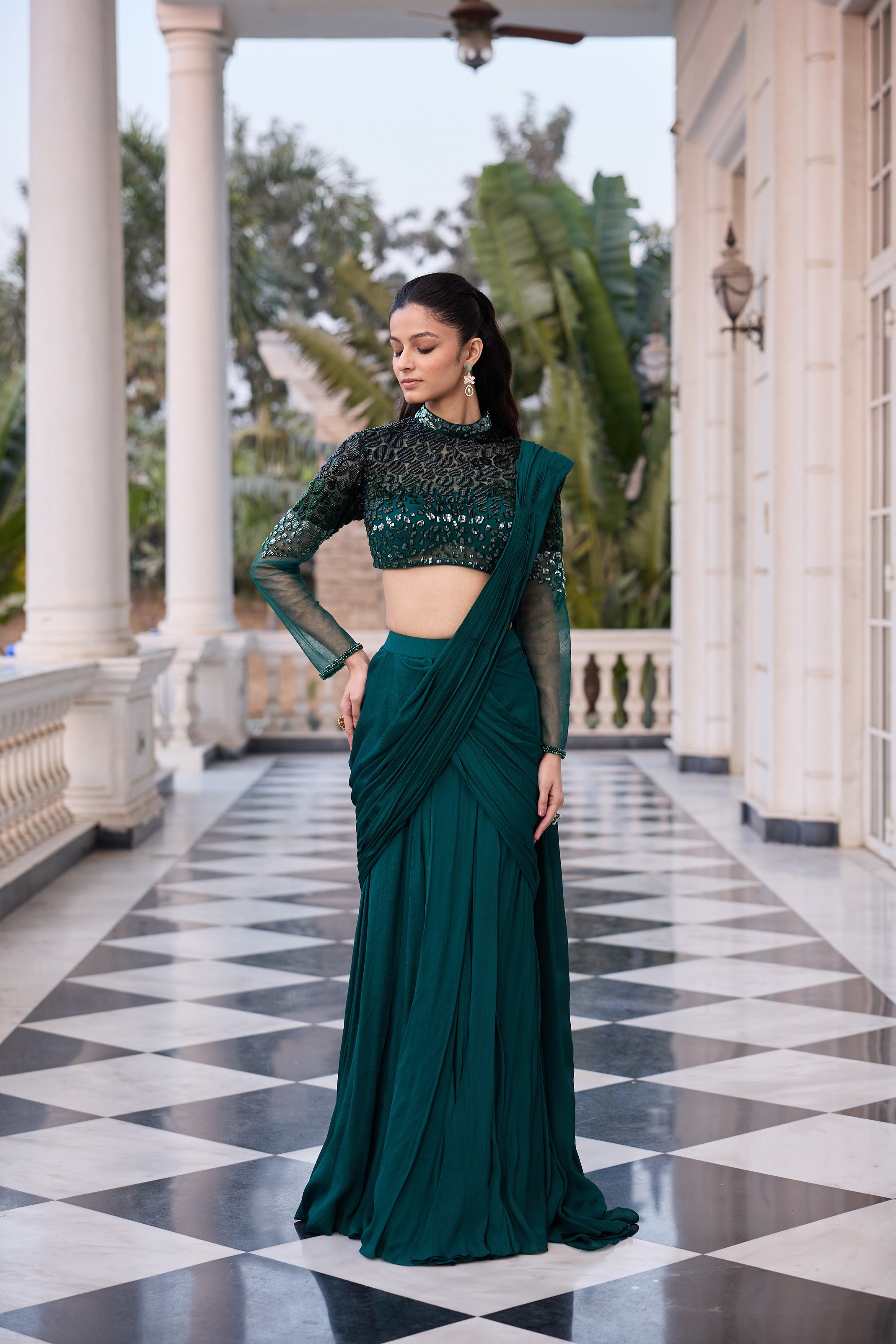 Hand Embellished Blouse with Drape Saree