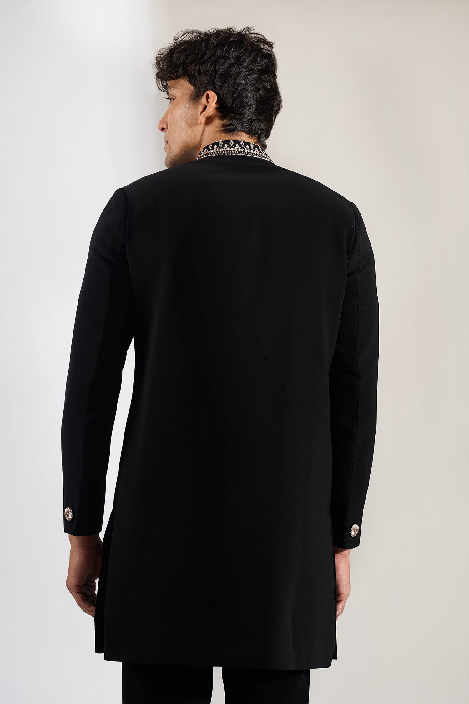 Black Embroidered Achkan