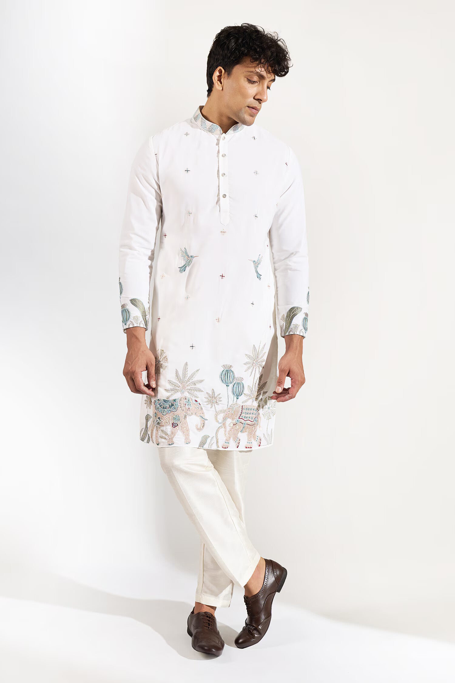 Off White Embroidered Kurta Set