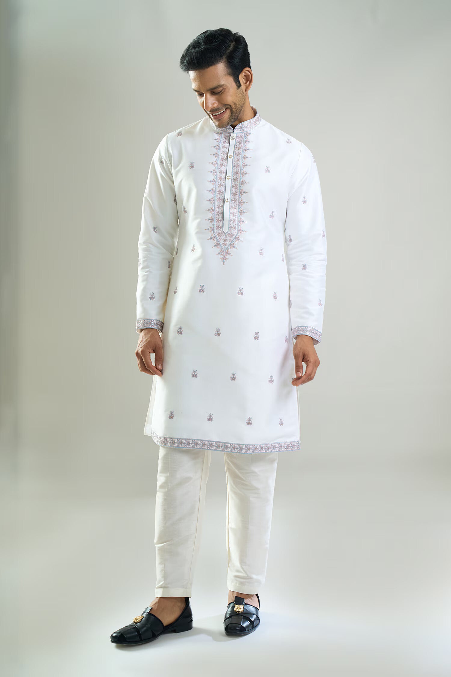 Off White Embroidered Kurta Set